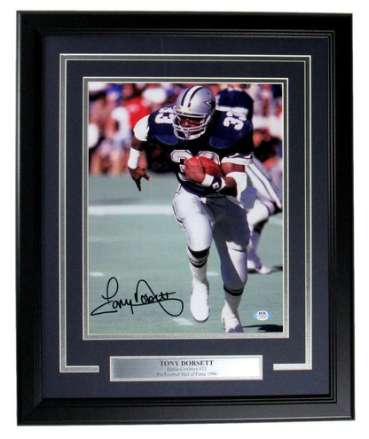 164030 Tony Dorsett HOF Cowboys Signed/ Autographed 11x14 Photo Framed PSA/ DNA