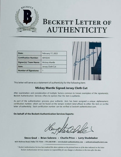 Mickey Mantle Autographed N.Y. Yankees Jersey Swatch Framed (Beckett&Jsa)