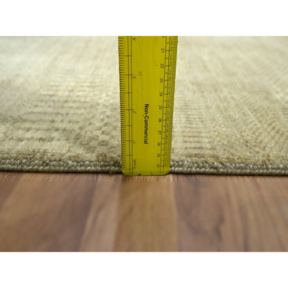 Rug 2'x3' Beige Modern Grass Design Hand Knotted Wool with Silk Small Mat