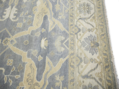 Muted Gray Floral Oushak Oriental Rug Handmade