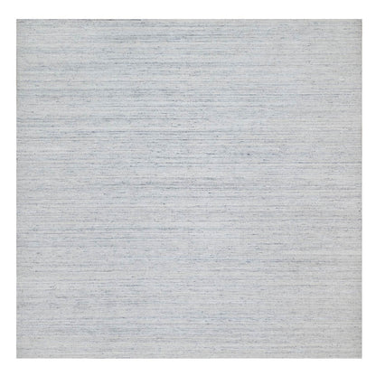 12'X12' Misty Gray Modern Striae Design Soft Wool Hand Loomed Square Rug