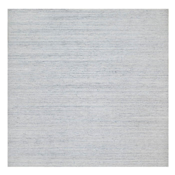 12'X12' Misty Gray Modern Striae Design Soft Wool Hand Loomed Square Rug