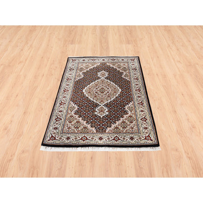 2'10"X5'4" Fish Medallion Design Tebraz Mahi Wool-Silk Hand Knotted Rug