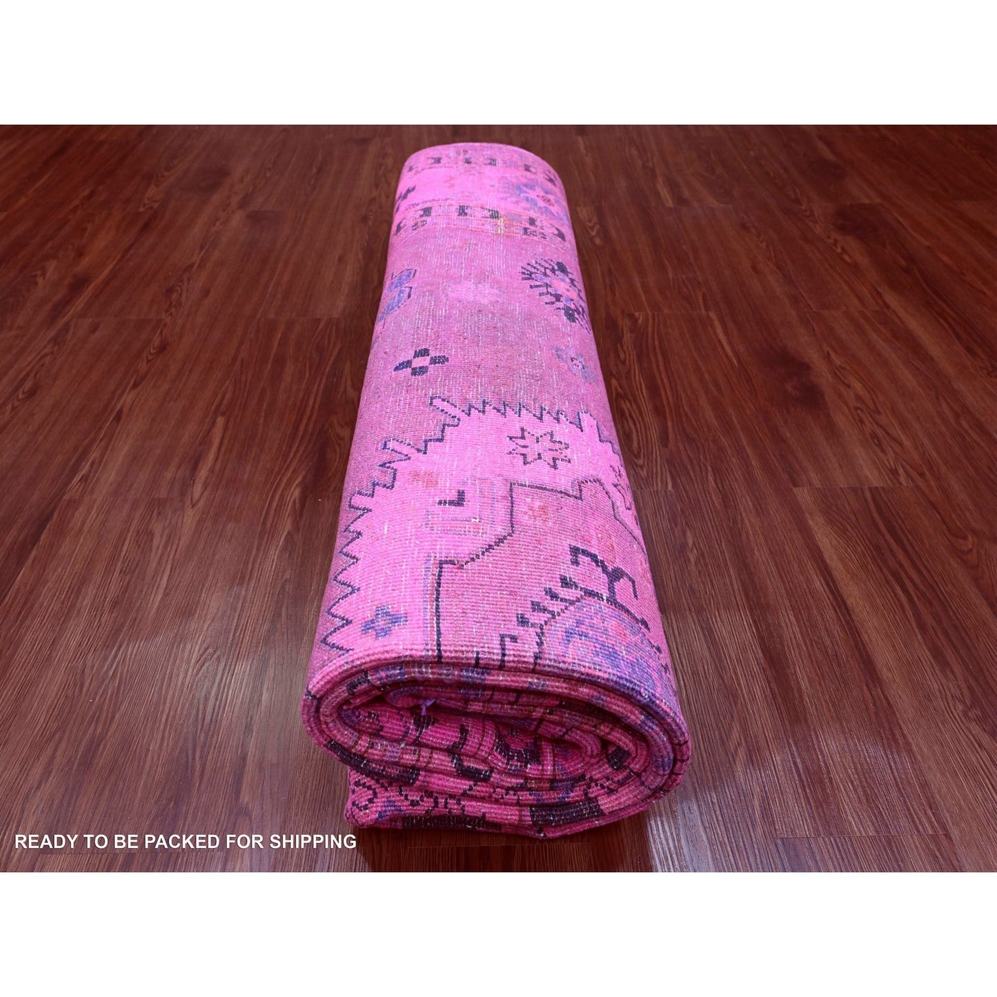 8'X10' Hot Pink Overdyed Kazak Medallions Design Hand Knotted Wool Rug