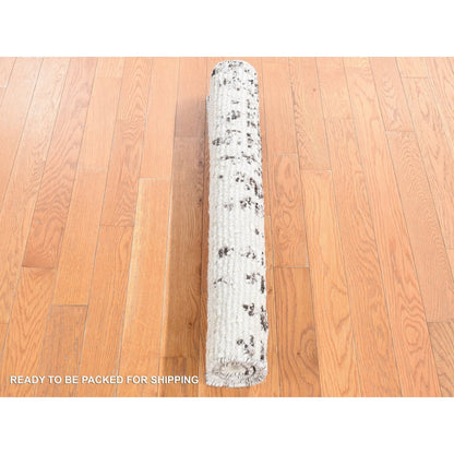 3'X3' Black Modern Erased Column Design Pure Wool Hand Knotted Rug