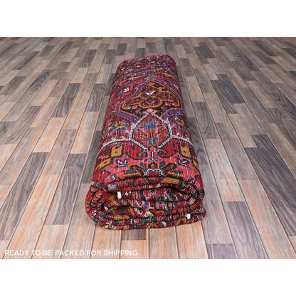 9'1"X11'9" Cereza Red Wool Hand Knotted Vintage Zoroastrian Heris Clean Rug