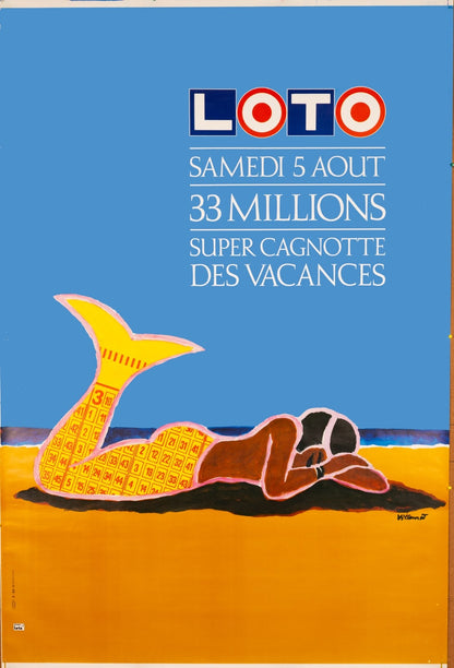 French Loto Mermaid Poster (1989) By Bernard Villemot French Lottery Poster