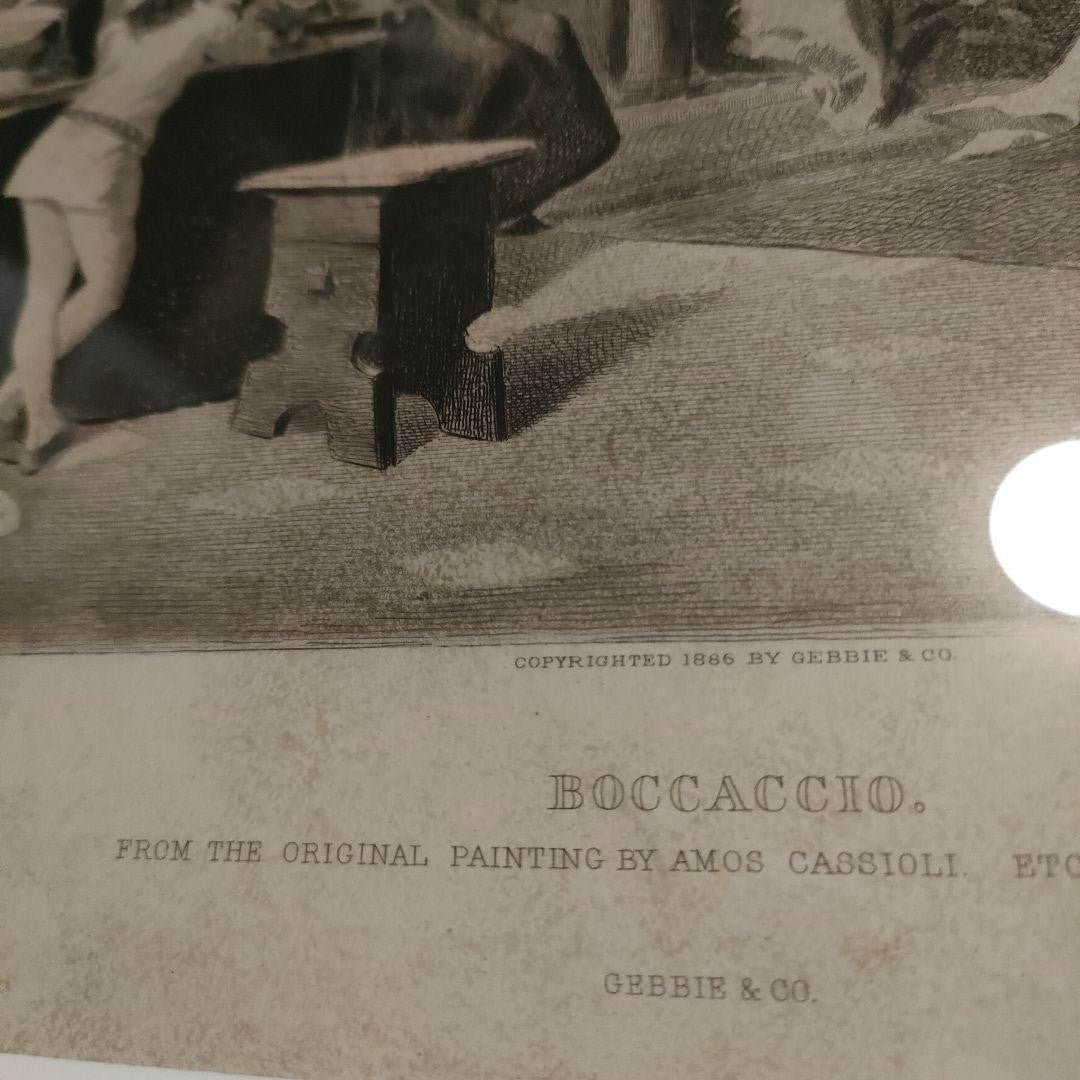 Antique 1886 Etching Boccaccio After Amos Cassioli By J.S. King  Gebbie & Co.