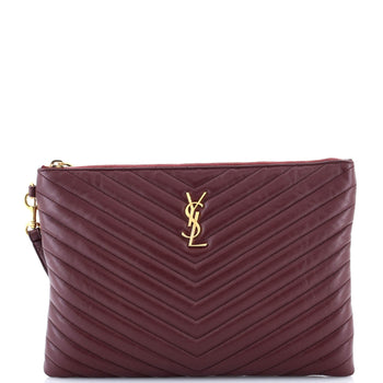 Saint Laurent Classic Monogram Wristlet Pouch Matelasse Chevron Leather Medium