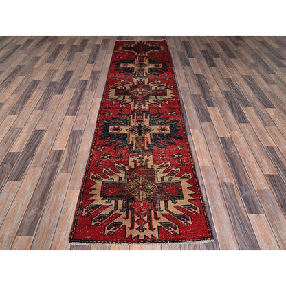 2'4"X9' Red Vintage Zoroastrian Hand Knotted Pure Wool Runner Oriental Rug