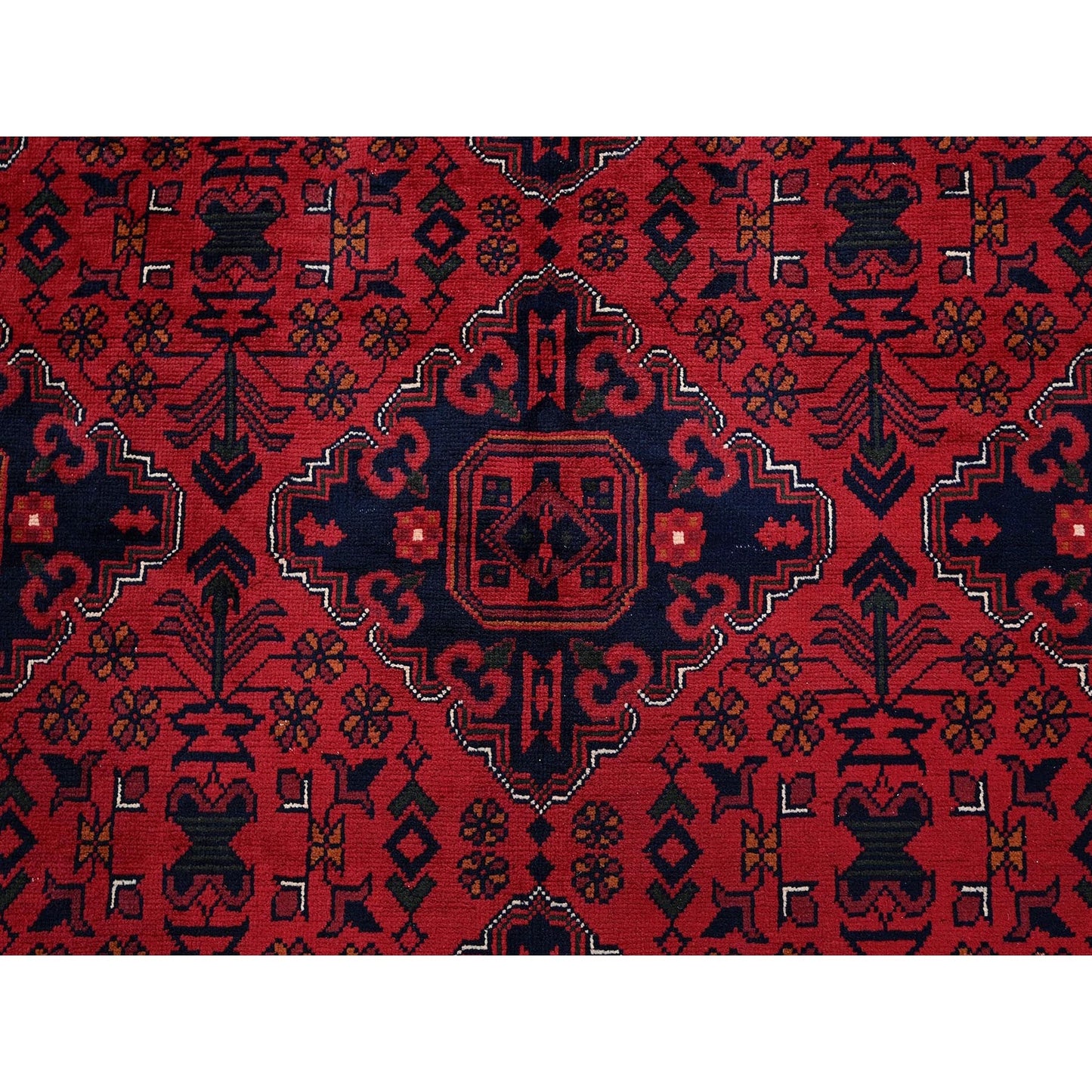 9'9"X12'8" Red Afghan Khamyab Geometric Pattern Hand Knotted Soft Wool Rug