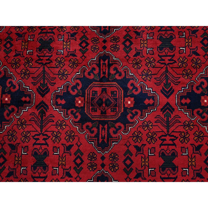 9'9"X12'8" Red Afghan Khamyab Geometric Pattern Hand Knotted Soft Wool Rug