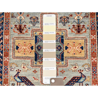 2'8"X9'7" Misty Gray Caucasian Design Soft Wool Hand Knotted Runner Rug