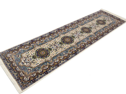 Handmade Kirman Oriental Runner Rug Floral Design