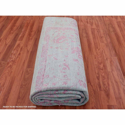 9'X11'10" Gray Broken Zoroastrian Design Wool And Silk Hand Knotted Rug