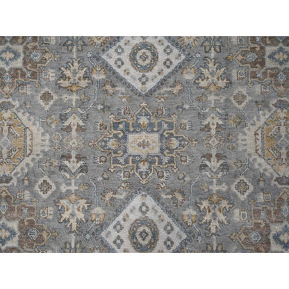 7'X7' Gray And Ivory Hand Knotted Karjihooz Design Soft Wool Round Rug