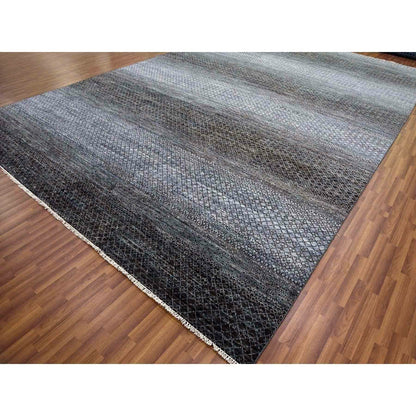 12'2"X18' Black Chiaroscuro Collection Hand Knotted Wool Oriental Rug