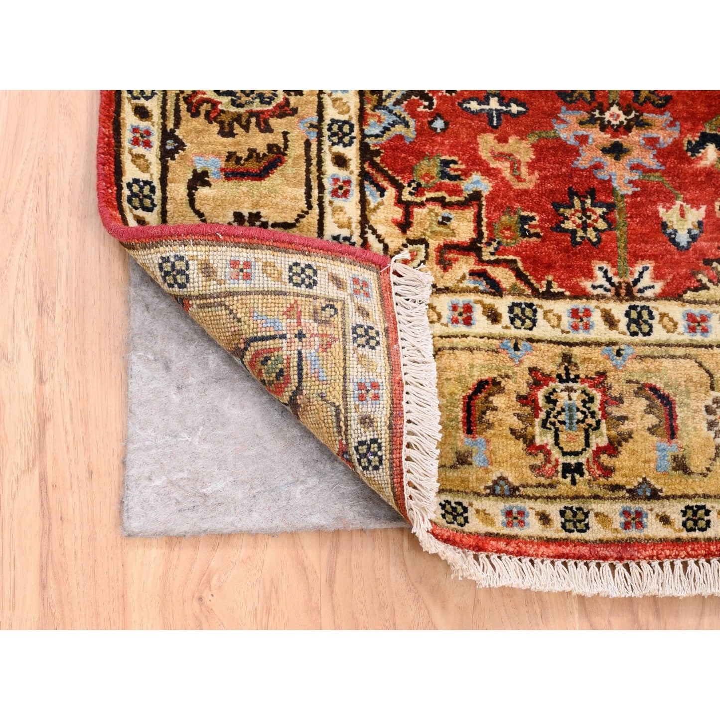 4'1"X6' Red With A Mix Of Gold Karajeh Design Wool Hand Knotted Rug