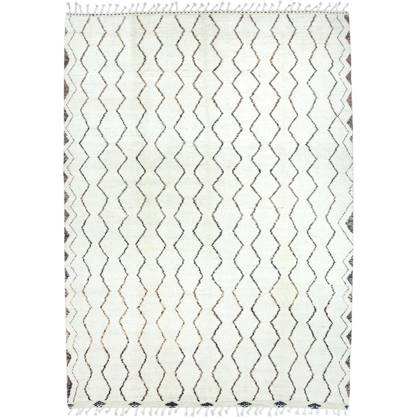 8'2"X10'5" Ivory Moroccan Berber Pure Wool Hand Knotted Oriental Rug