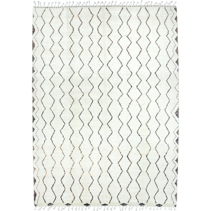 8'2"X10'5" Ivory Moroccan Berber Pure Wool Hand Knotted Oriental Rug