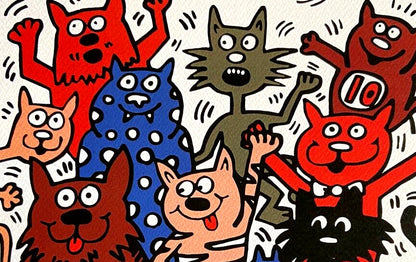 Keith Haring Lithograph From A Painting 'Cats' Coa Signed In Pen Numbered