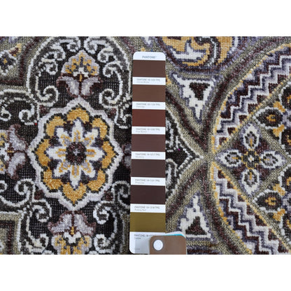 2'6"X12'3" Textured Wool And Silk Mughal Inspired Medallions Design Rug