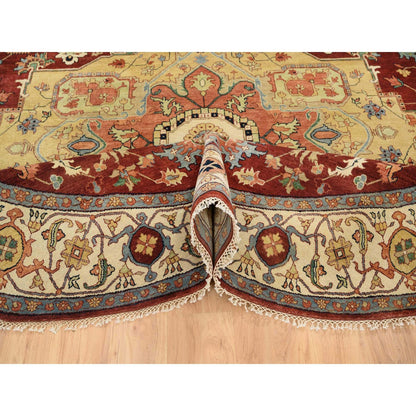 10'X10' Red Hand Spun Wool Hand Knotted Antiqued Fine Heris Round Rug