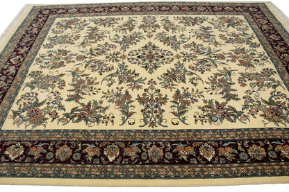 Classic Beige Floral Design Hand-Knotted Oriental