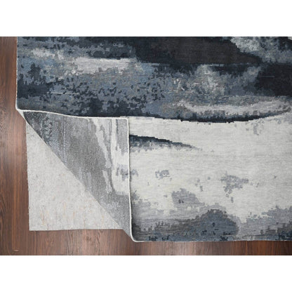 8'10"X11'9" Asphalt Black Abstract Design Organic Wool Hand Knotted Rug