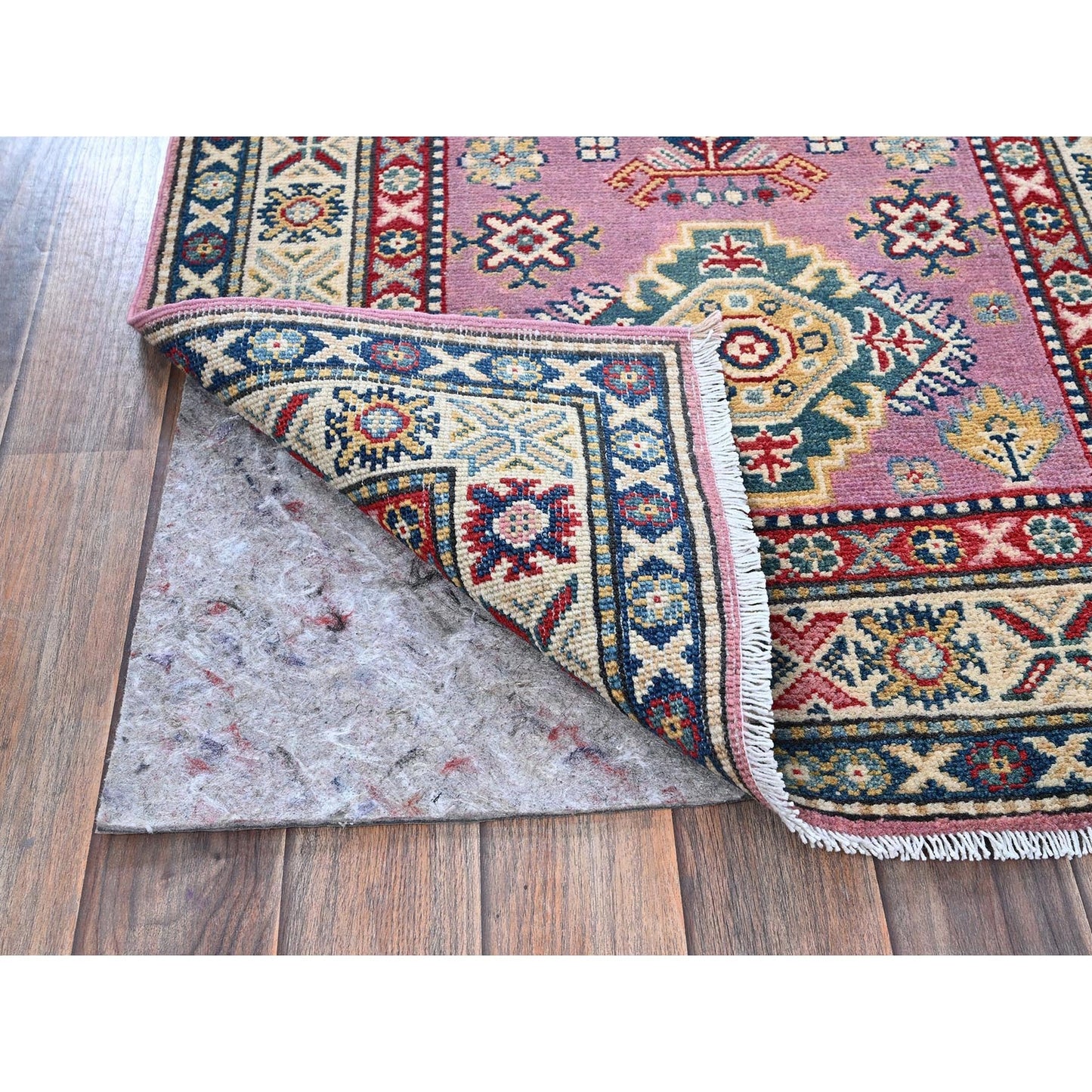 2'7"X10'1" Pink Kazak With Tribal Design Hand Knotted Soft Wool Runner Rug