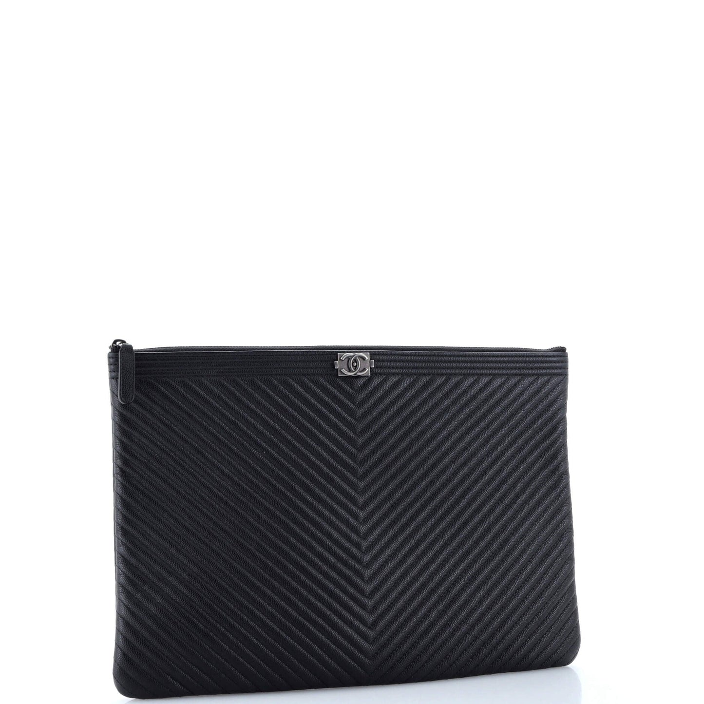 Chanel Boy O Case Clutch Chevron Lambskin Large