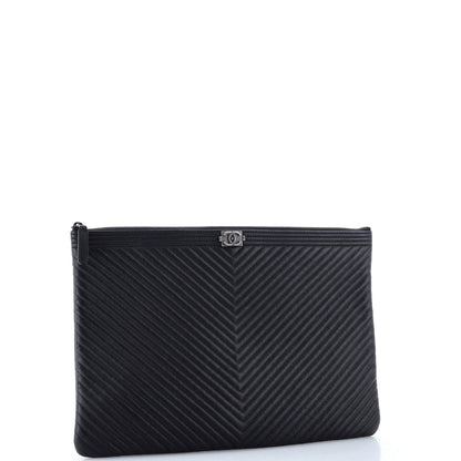 Chanel Boy O Case Clutch Chevron Lambskin Large