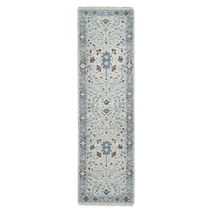 2'6"X9'10" Owl Gray Hand Knotted Oushak Dense Weave Wool Runner Rug