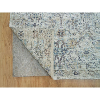 2'6"X9'10" Ivory Silk And Wool Hand Knotted Tebraz Vase Design Runner Rug