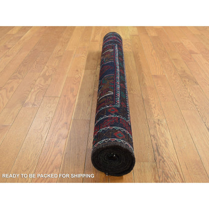 3'10"X6'9" Yankees Blue Afghan Balooch Design Pure Wool Hand Knotted Rug