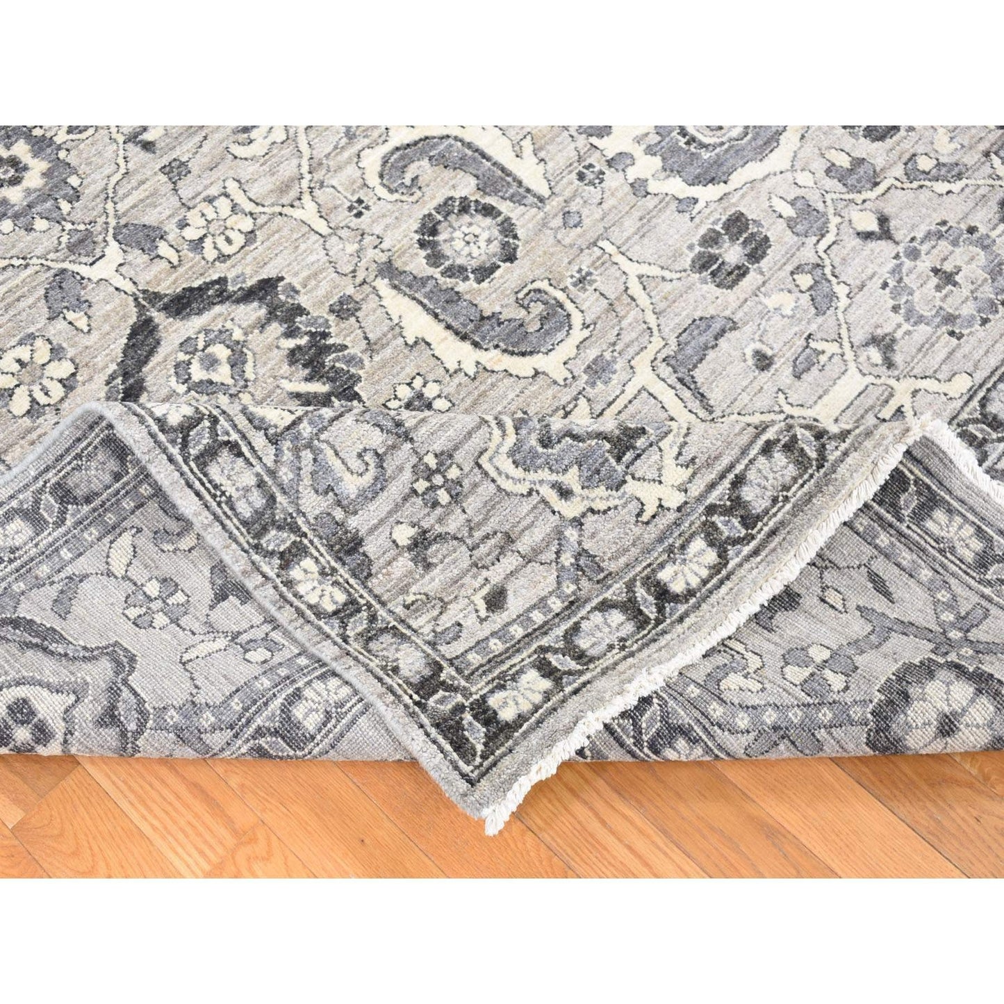 9'1"X12'3" Gray Peshawar Sultanabad All Over Design Hand Knotted Wool Rug
