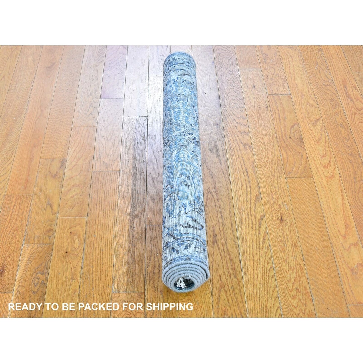 3'X5' Ivory Distressed Oushak Pure Silk With Text Wool Hand Knotted Rug