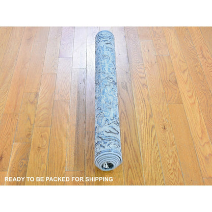 3'X5' Ivory Distressed Oushak Pure Silk With Text Wool Hand Knotted Rug