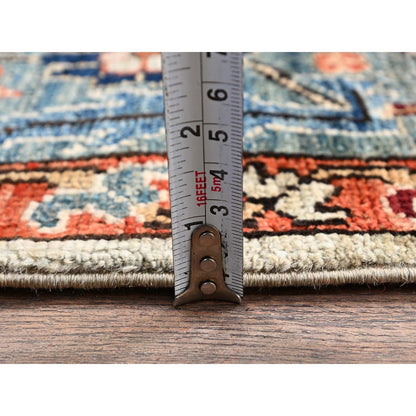 4'3"X13'1" Light Green Karjihooz Design Soft Wool Hand Knotted Runner Rug
