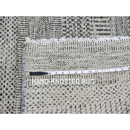 3'X4'10" Stone Eagle Gray Undyed Wool Grass Design Hand Knotted Rug