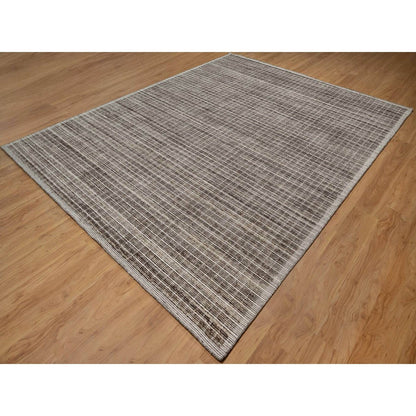 9'1"X12' Brown Modern Plain Decor Box Design Loomed Knotted Soft Wool Rug