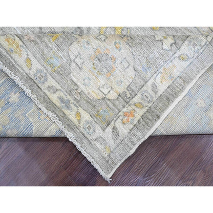 8'X9'7" Gray Afghan Angora Oushak Leaf Pattern Hand Knotted Pure Wool Rug