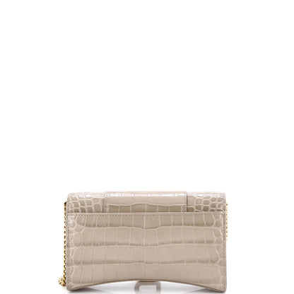 Balenciaga Hourglass Chain Wallet Crocodile Embossed Leather