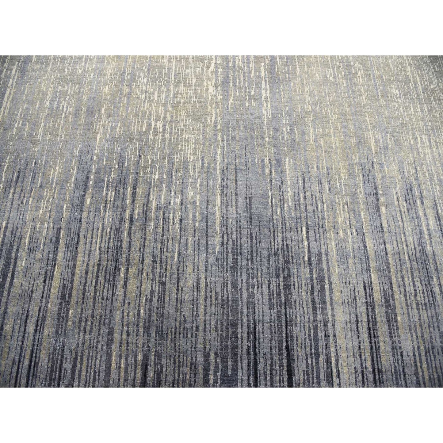 12'1"x12'2" Gray and Black Hand Knotted Modern Ombre Pure Wool Round Rug