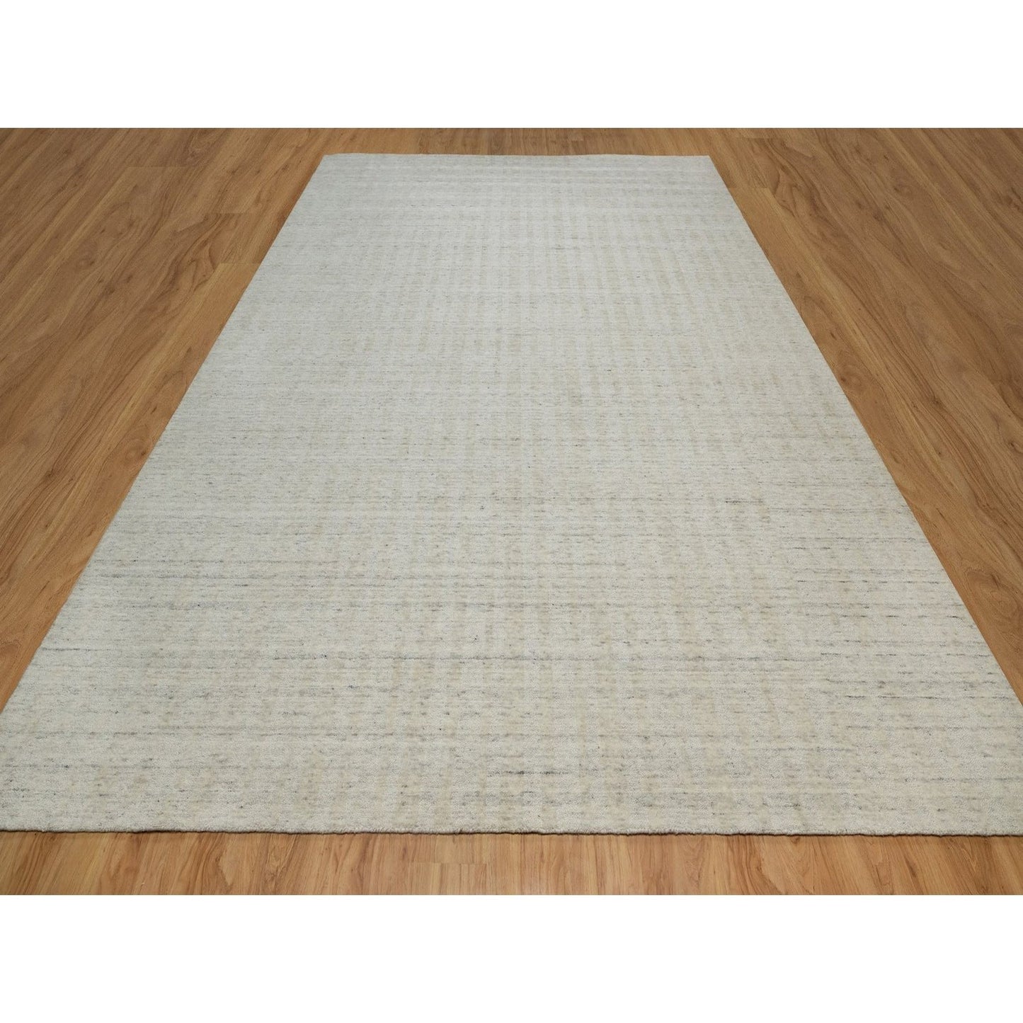 10'X14' Ivory Undyed Natural Wool Vertical Stripes Design Hand Loomed Rug