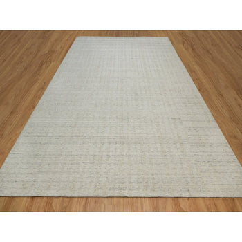 10'X14' Ivory Undyed Natural Wool Vertical Stripes Design Hand Loomed Rug