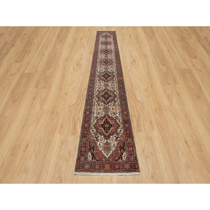 2'6"X16'1" Ivory Wool Heris Re-Creation Motifs Hand Knotted Xl Runner Rug
