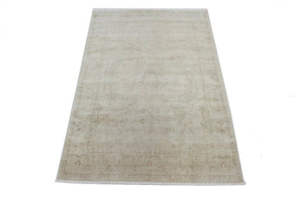 Transitional Muted Beige Floral Handmade Oriental