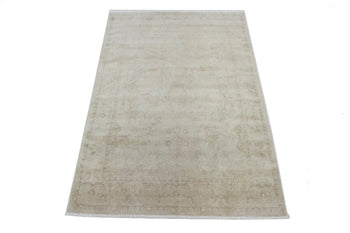 Transitional Muted Beige Floral Handmade Oriental