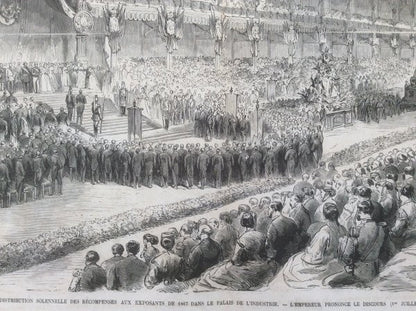 1867 Paris Exposition Wood Engraving Grand Prize Ceremony Napoleon Iii
